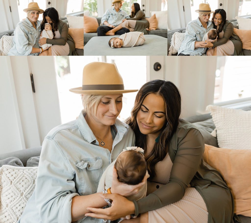 in home lifestyle newborn session in living room with baby girl